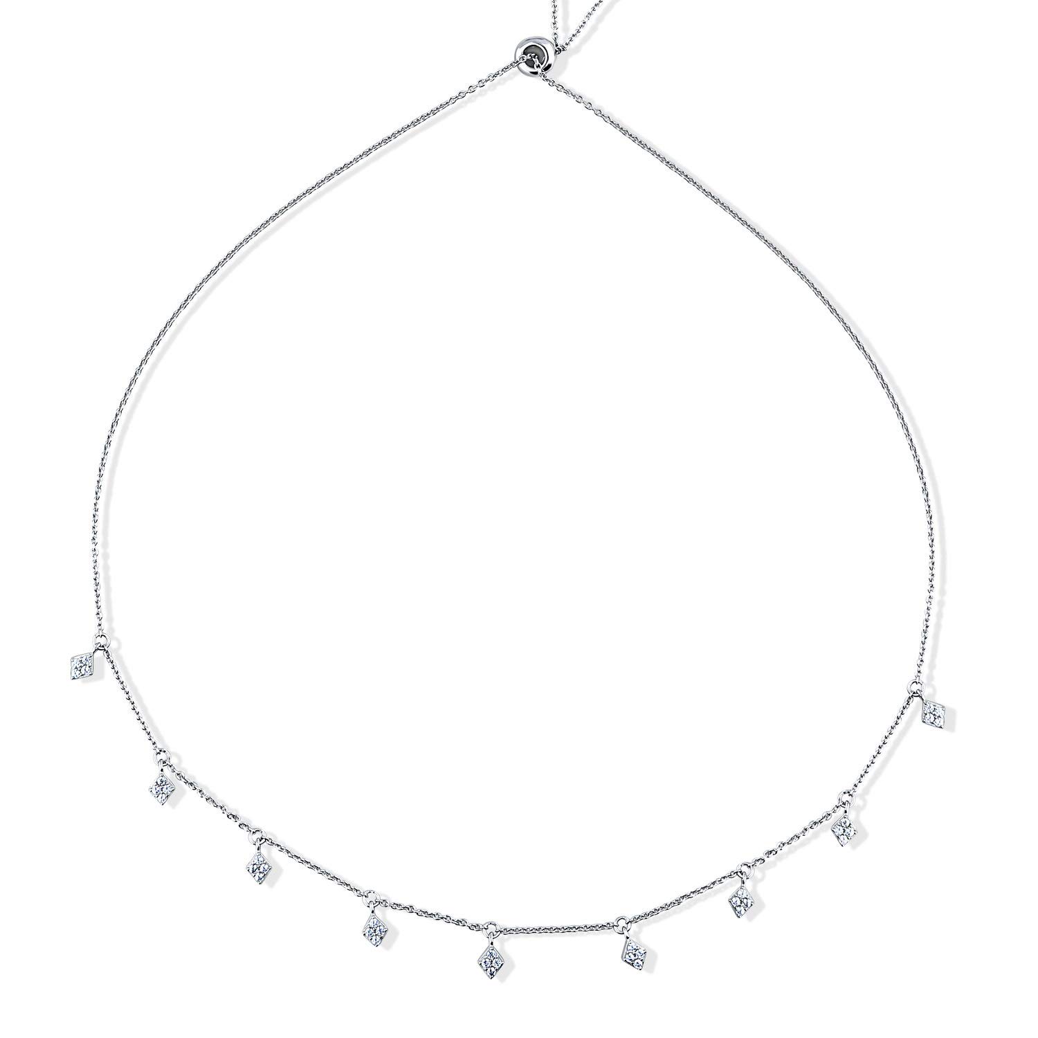 BERRICLE Rhodium Plated Sterling Silver Cubic Zirconia CZ Rhombus Fashion Station Necklace