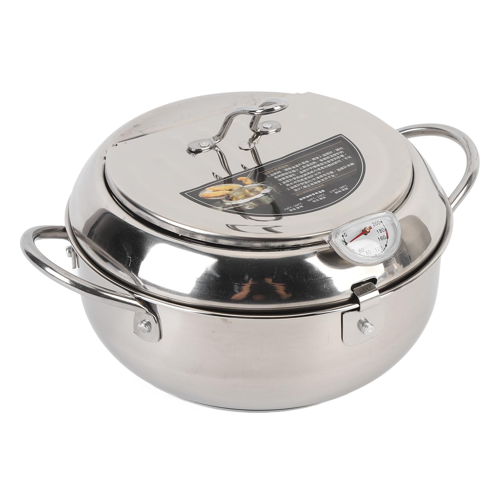 YUEHISY Stainless Steel Fryer Pot, Quickly Heats Evenly, Japanese Style Tempura Frying Pot with Lid and Drainer Rack, for Chicken, French Fries, Seafood (20cm)