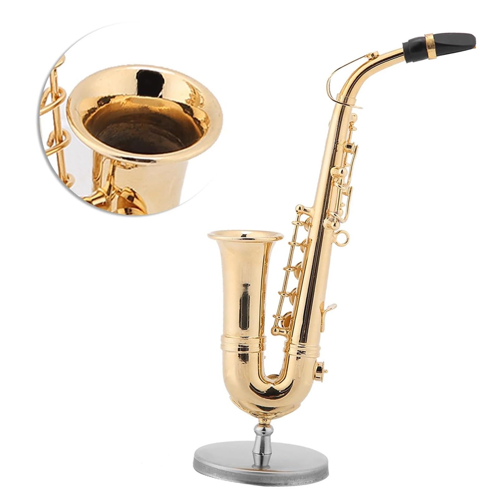 Ozdoby na instrumenty muzyczne Miniaturowy saksofon altowy ze stojakiem i futerałem zdobiony pozłacanym instrumentem muzycznym