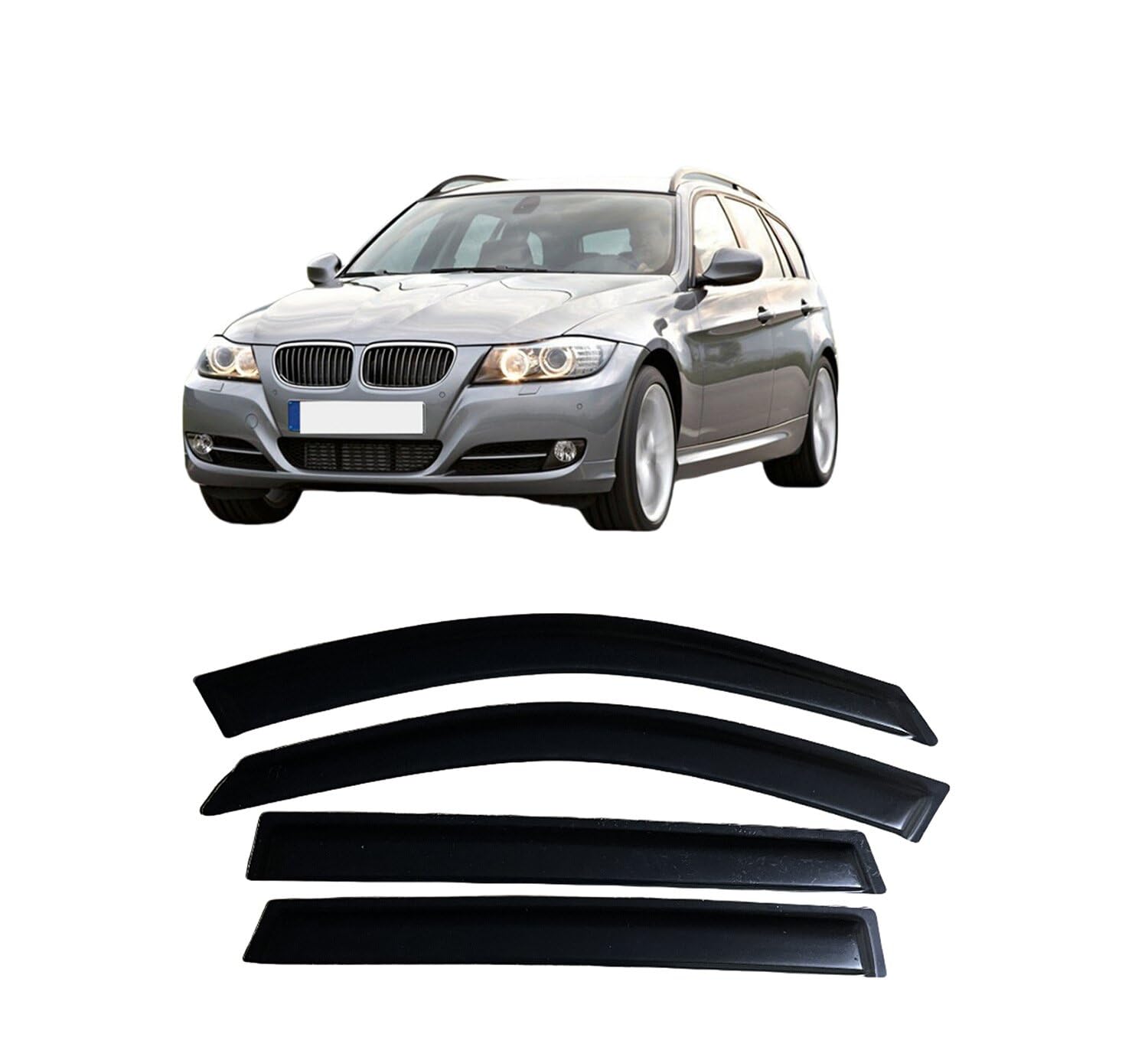 Liufangfc Normal Wind Deflectors For Bmw 3 Series E91 2006-2011 Wagon – 4Pc Tape-On Smoked Visors, Weatherproof, Anti-Salt/Snow, Low-Noise