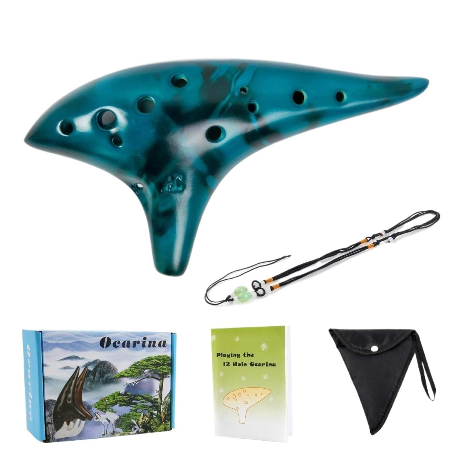 Ocarina Ceramica Alto C Strumento musicale Ocarina in ceramica Alto C a 12 toni con cordino for collo a libro di canzoni, borsa for il trasporto, ideale for i principianti per Principianti Adulti