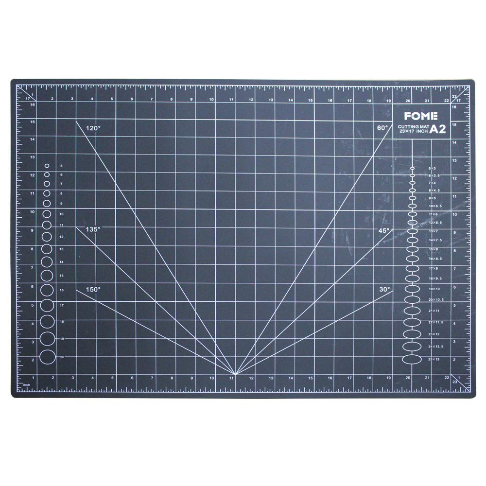 FOME Cutting Mat, A2 Size, 5 Layer PVC Construction, Double Sided, Self-Healing, Gridded, Non-Slip, 3mm Thick, 18x24in, Green, White