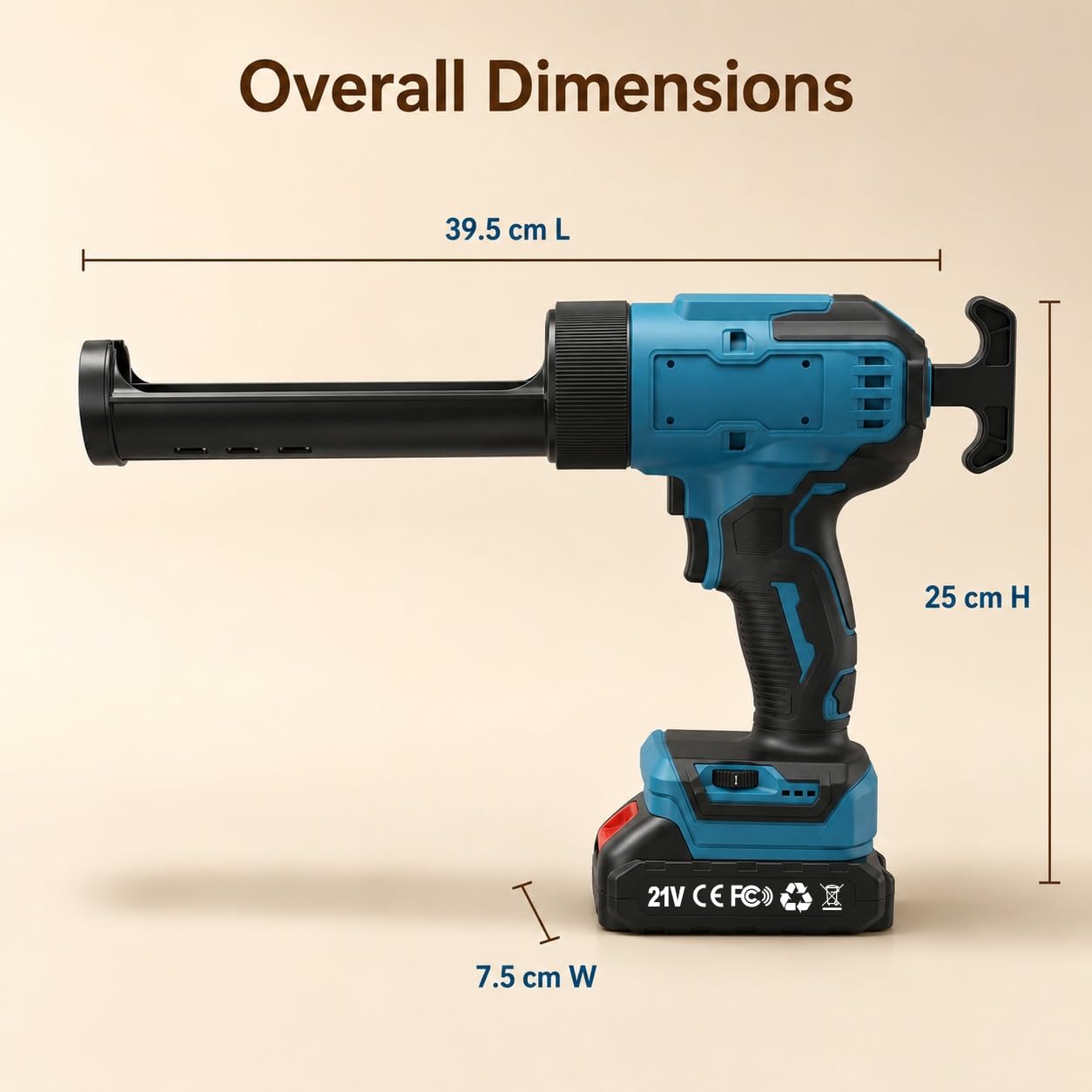Pistolet à Cartouche Électrique sans Fil avec Lumière LED | Pistolet Silicone Electrique,Force de Poussée 600 kg,6 Vitesses Réglables,pour Cartouches de 300ml