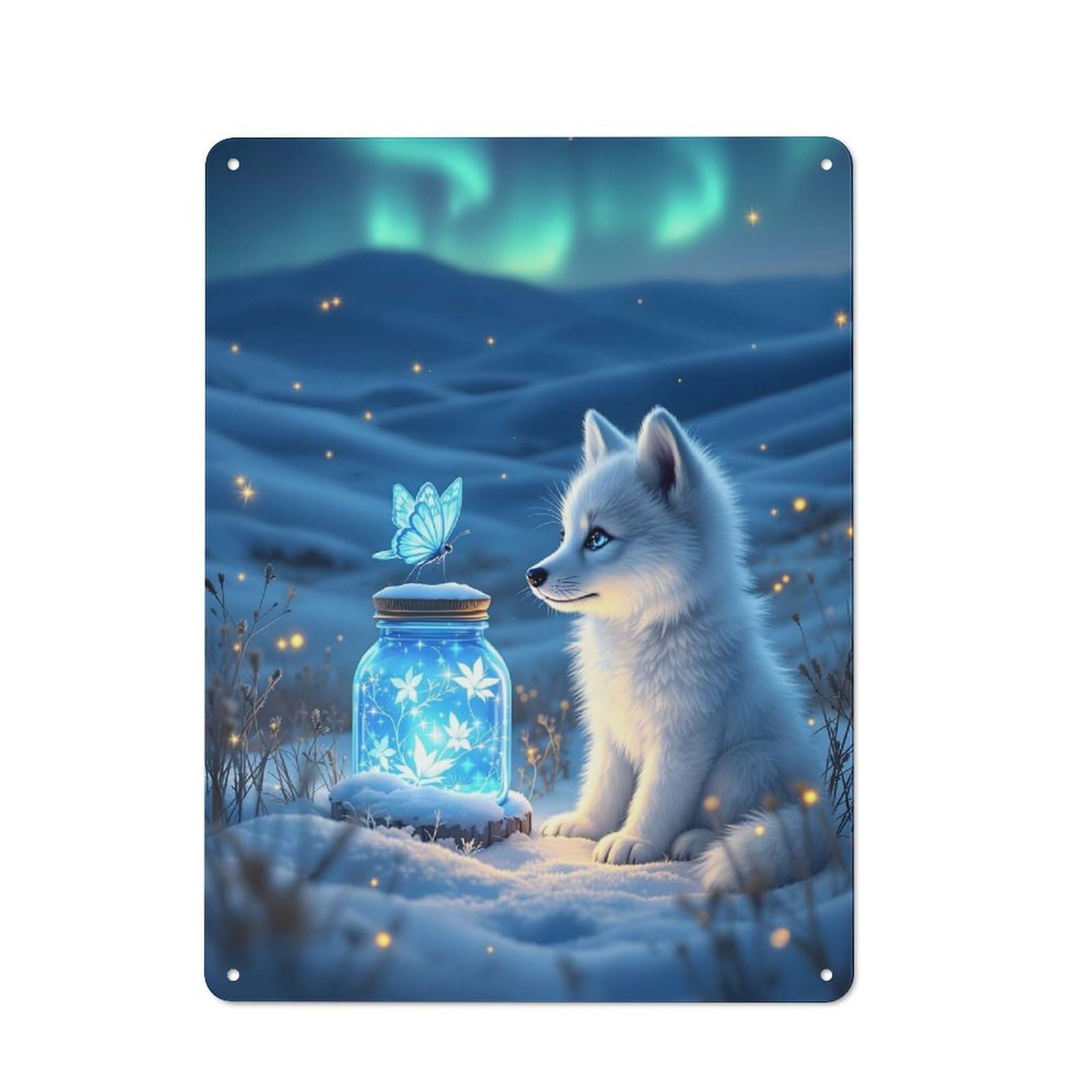 Junmoney Fox And Firefly Jar Vintage Metal Plaque 40X30cm For Guest Room Or Hallway, A Decorative Christmas Gift For Guest Room Decorators