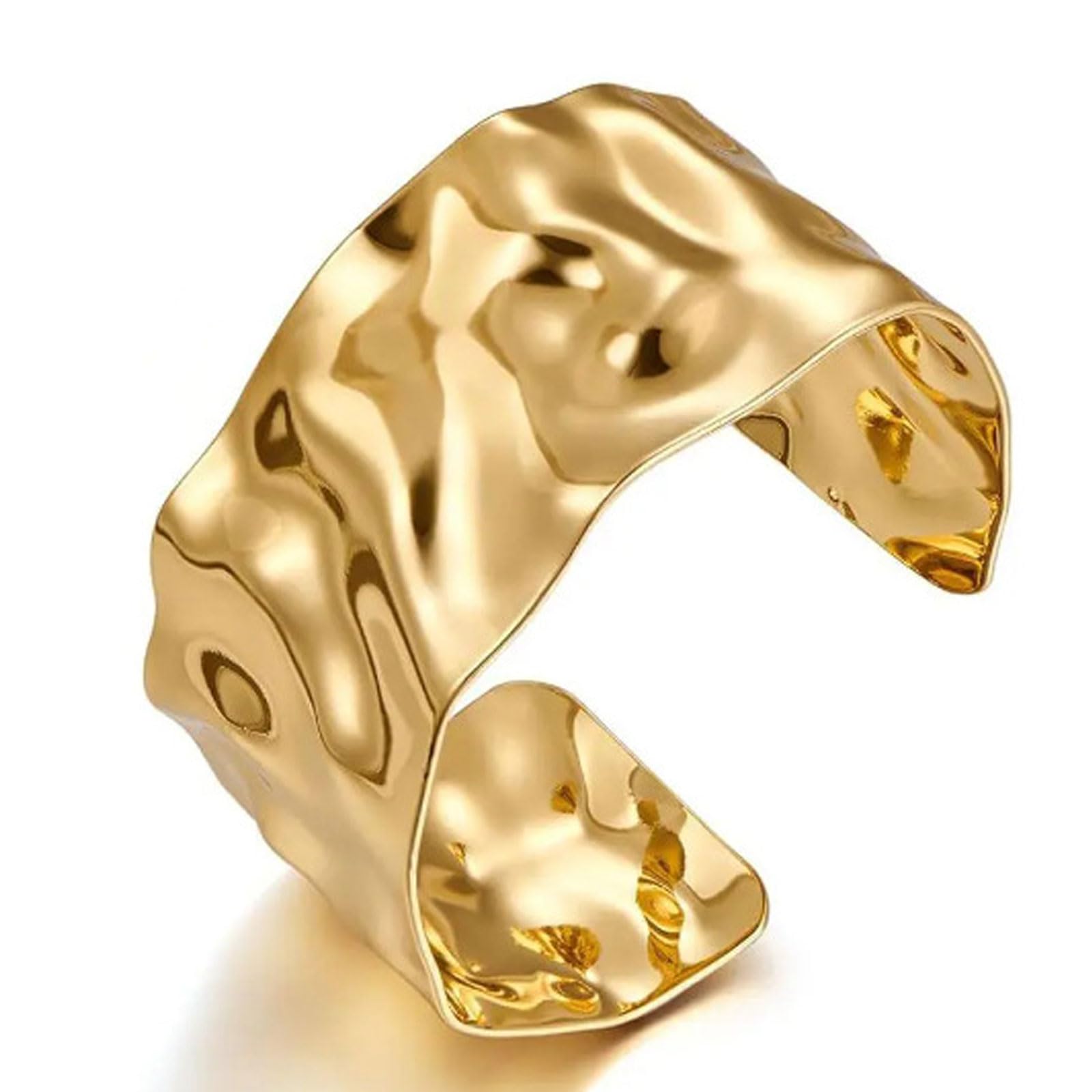 Gold Cuff Bracelet, Adjustable Chunky Golden Bracelet, Hammer Strike Pattern Chunky Gold Bangle