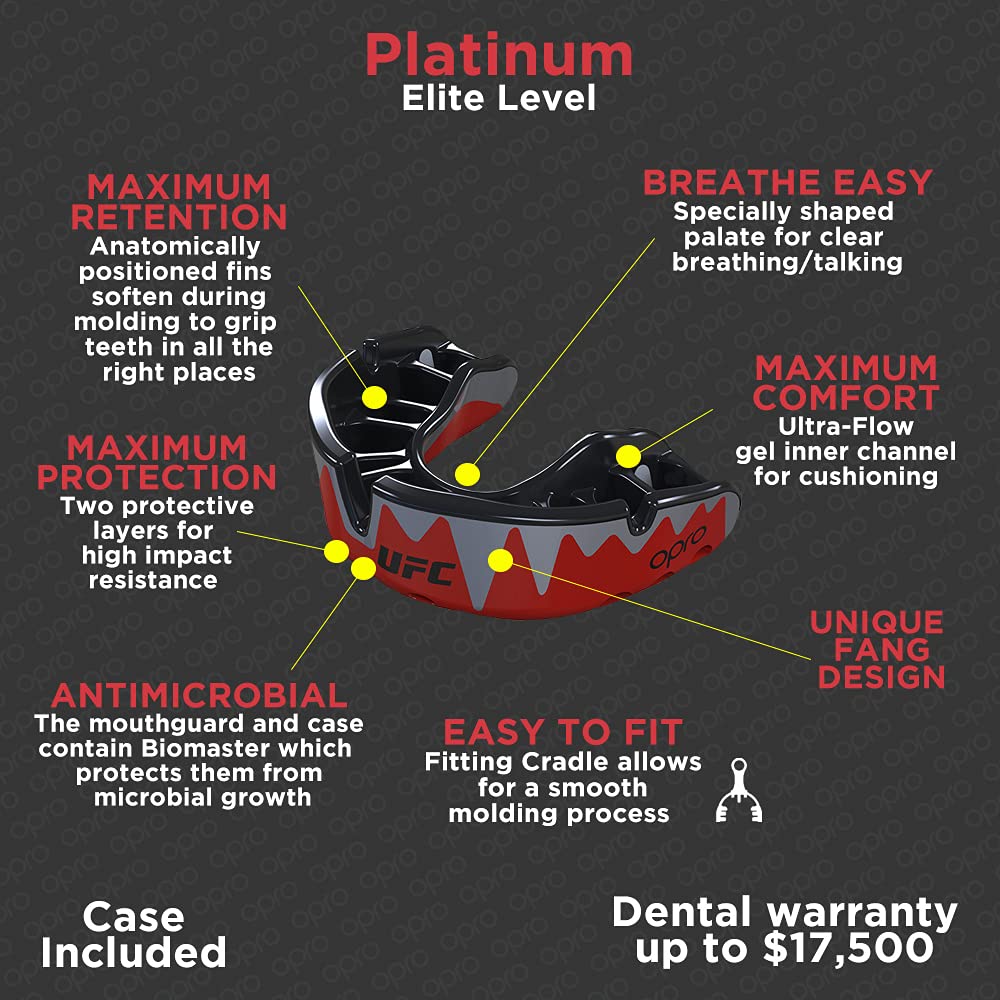 Opro UFC Platinum Fangz Mouth Guard Red Metal Black