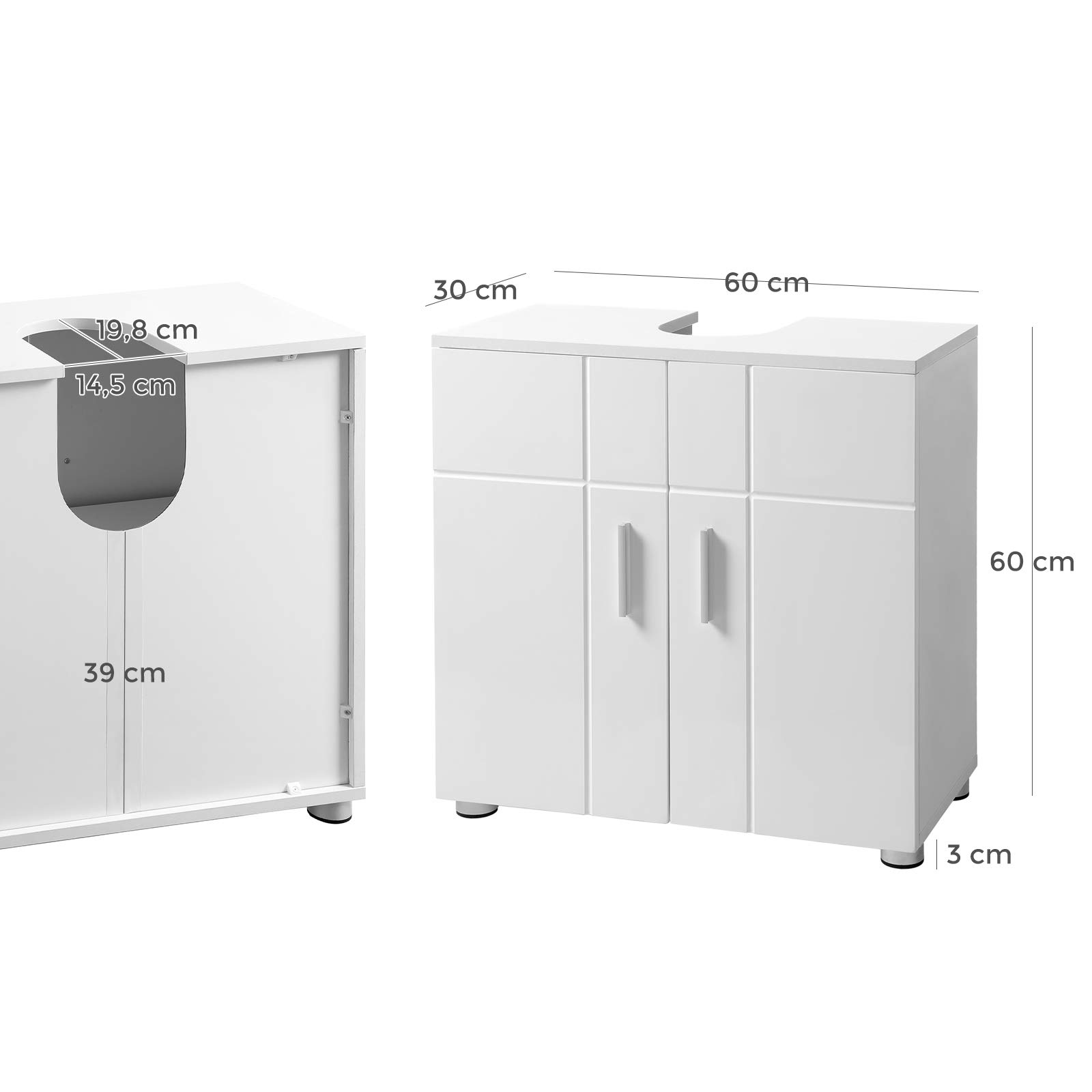 VASAGLE Under Sink Storage Bathroom Vanity Basin with Double Door, Adjustable