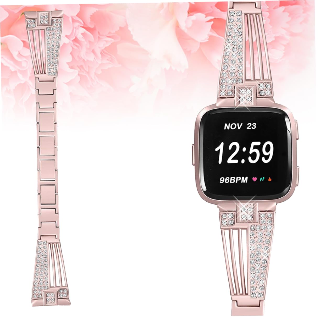 HEMOTON 2pezzi Cinturino Acciaio Inossidabile Con Rhinestone Per Sostituzione Elegante e Resistente Per Orologi Facile Da Installare Rosa Polvere