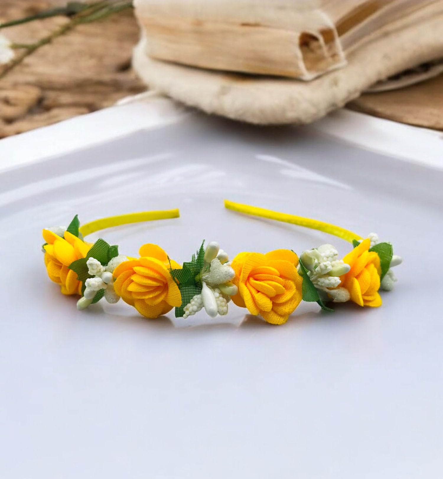 ™ Flower Hair Band For Baby Girls/Flower Head Band,Bridal Hair Band For Women Pack-01, Color- Yellow-image-42