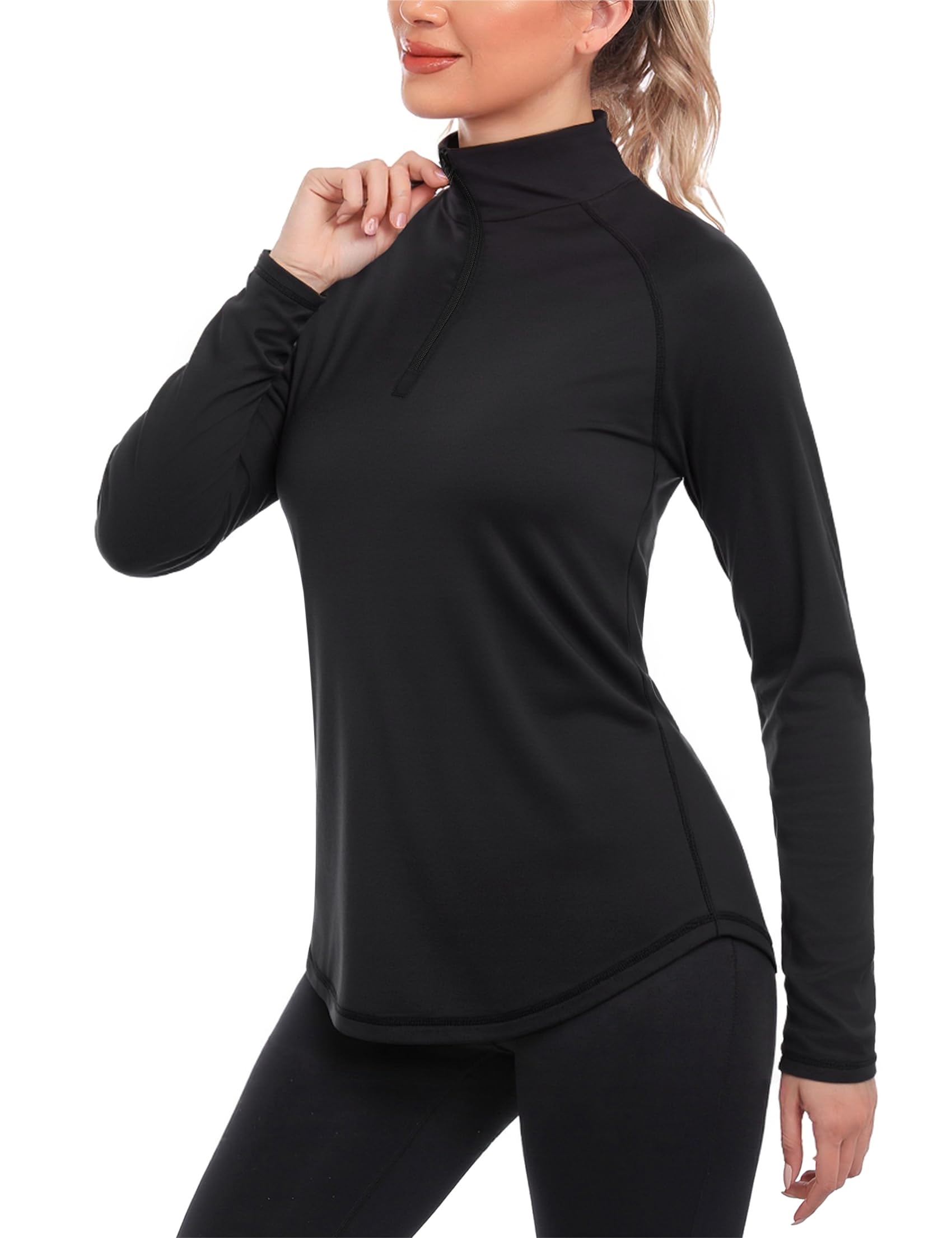 iClosam Sportshirt Langarm Damen Funktionsshirt UPF 50+ Langarmshirt Sport Atmungsaktiv Laufshirt Schnelltrocknend UV Shirt 1/4 Reißverschluss für Yoga Fitness Tennis Golf Wandern S-3XL