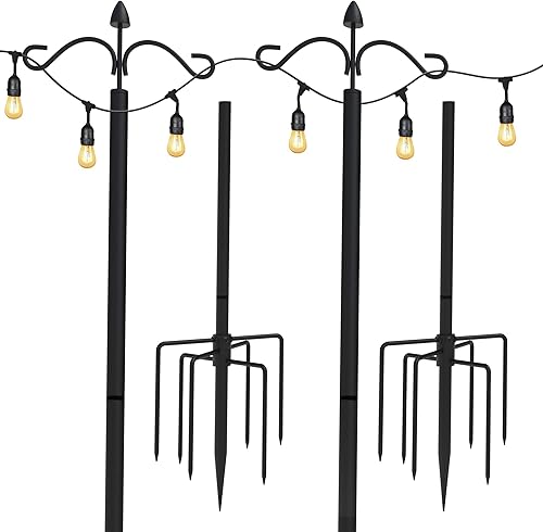 Miniatura 1 de JACKYLED Poste de tira de luces para exteriores, paquete de 2 postes de metal para exteriores, tira ajustable de 9 pies a prueba de óxido con