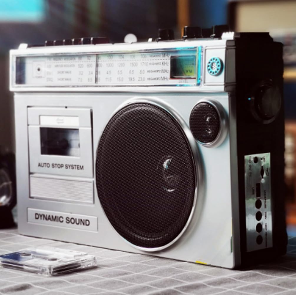 Lettore di cassette Bluetooth retrò, portatile, con CD, ingresso SD/USB, per viaggi e riunioni di famiglia