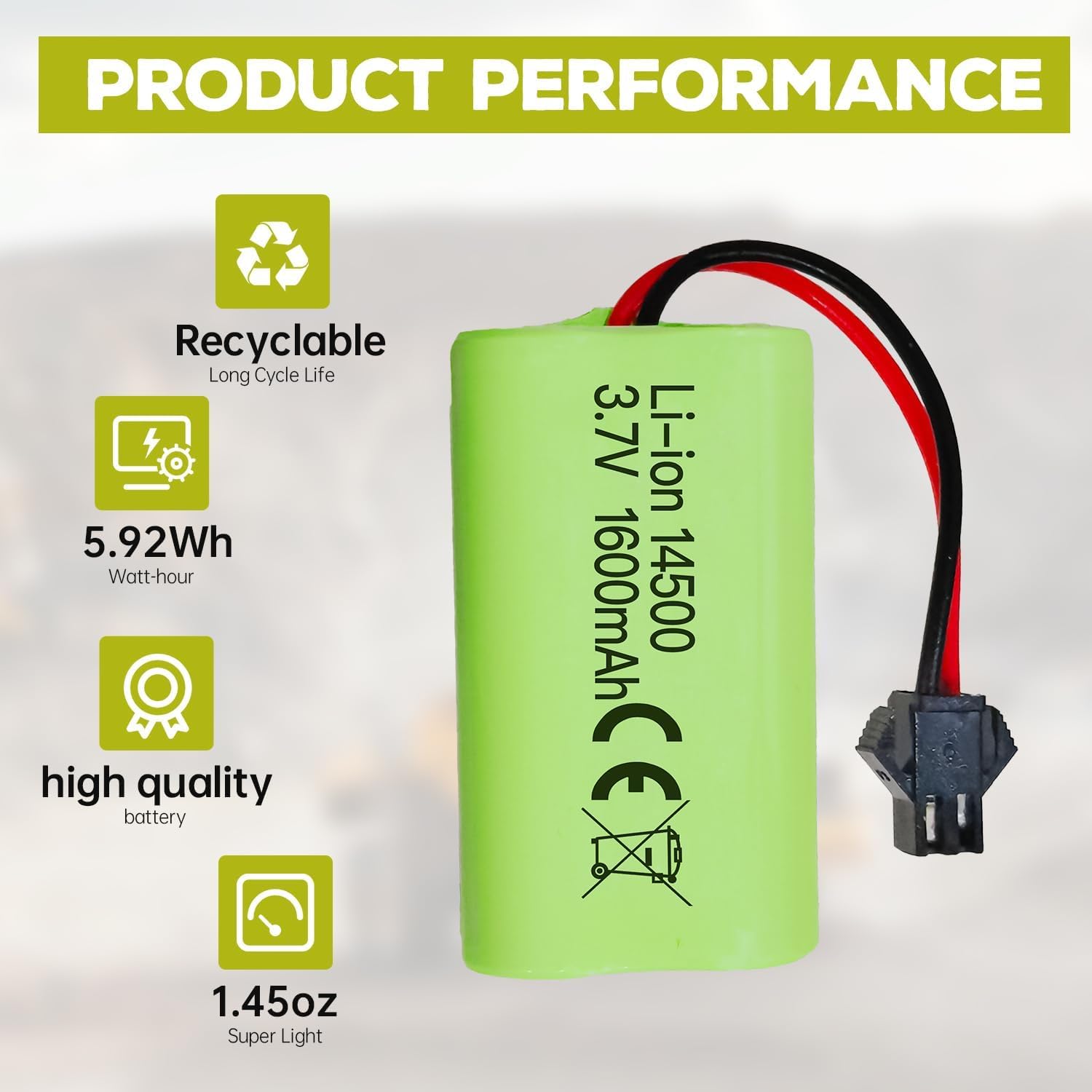 YUNIQUE GREEN-CLEAN-POWER Akumulator litowo-jonowy 3,7 V 1600 mAh ze złączem SM-2P + kabel USB - kompatybilny z samochodami RC 9962 8837 i samochodami inżynieryjnymi