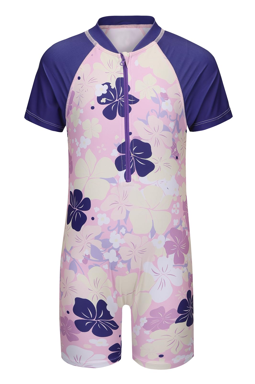 Girls Rash Guard Swimsuits One Piece Bathing Suits for Girls UPF 50+ Sun Protection Short Sleeve Sunsuits Zipper
