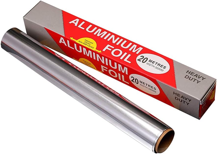 20m Aluminum Foil Roll 15 Micron Long Heavy Duty Non-Stick Kitchen Cooking Foil Wrap Heat-Resistant Grilled Meat Fish Food Catering for Oven Tray Roasting, Width 30cm Silver Color