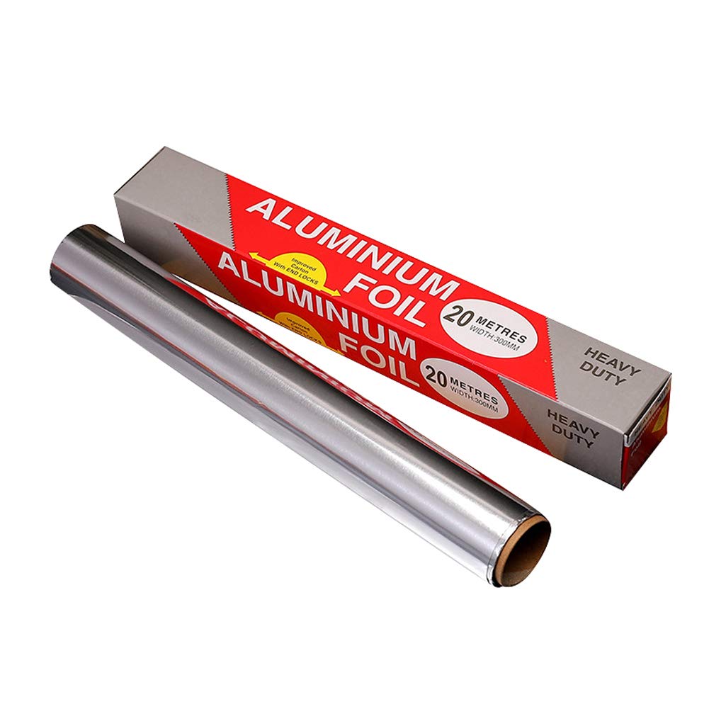 20m Aluminum Foil Roll 15 Micron Long Heavy Duty Non-Stick Kitchen Cooking Foil Wrap Heat-Resistant Grilled Meat Fish Food Catering for Oven Tray Roasting, Width 30cm Silver Color