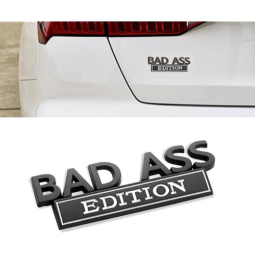 GKmow 1 PC Car Modification Label, 3D Fender Badge Decal Car Sticker, Bad Ass Car Fender Bumper Sticker Body Sticker Fit for SUV, Truck, Laptop (Black & White)