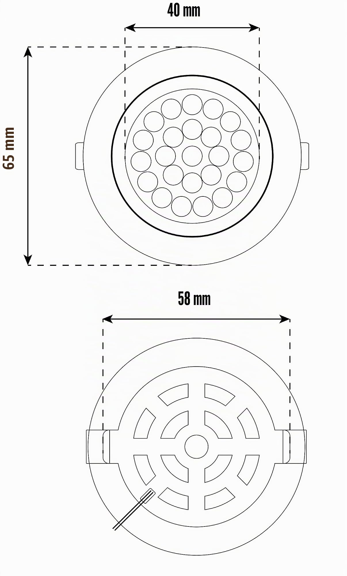 JungesLicht 2er Set Möbelleuchte Tim 2Watt warmweiß 3000K 200Lumen, für 54-58mm Löcher, ultra flach, 11mm Einbautiefe, Trafo mit 3x AMP Anschlüsse & Netz-Kabel - Abmessungen: 103x41x12mm - Stecksystem