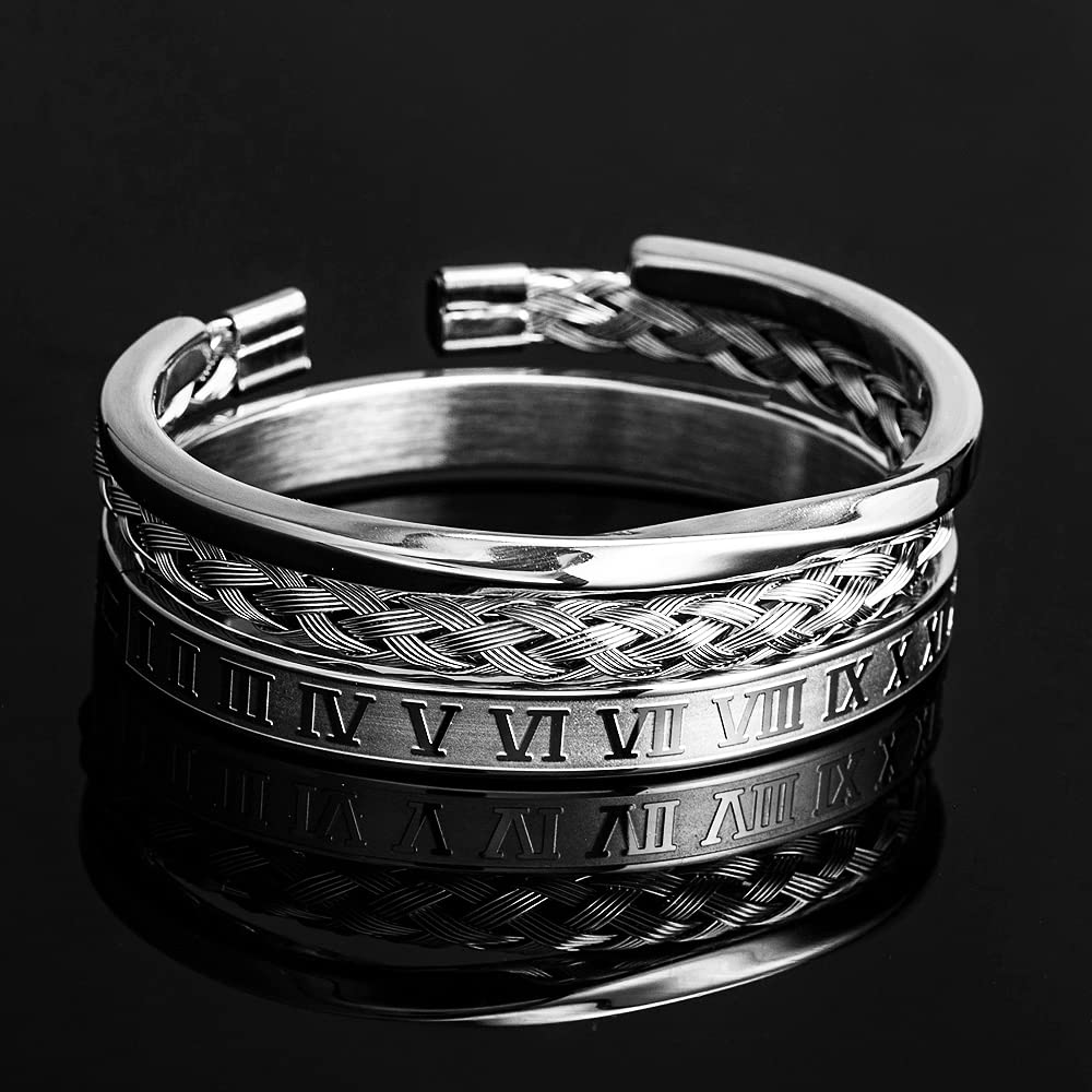 Pulsera Hombre Brazalete Mujer Pulseras Regalo 3 Unids/Set Número Romano De Lujo Pulsera Clásica Simple Brazaletes Trenzados Tipo C Brazalete Trenzado Hombres