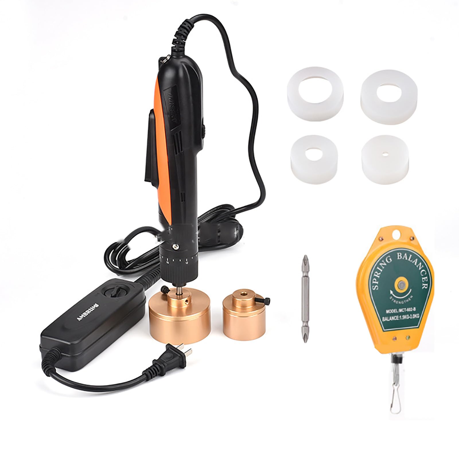 XNZJHPP Portable Pneumatic Capping Machine for Plastic Bottles, Adjustable Torque 20-70kgf/cm, Speed 500-1000RPM, Φ10-50mm Silicone Heads, Ideals for 3-6mm Caps