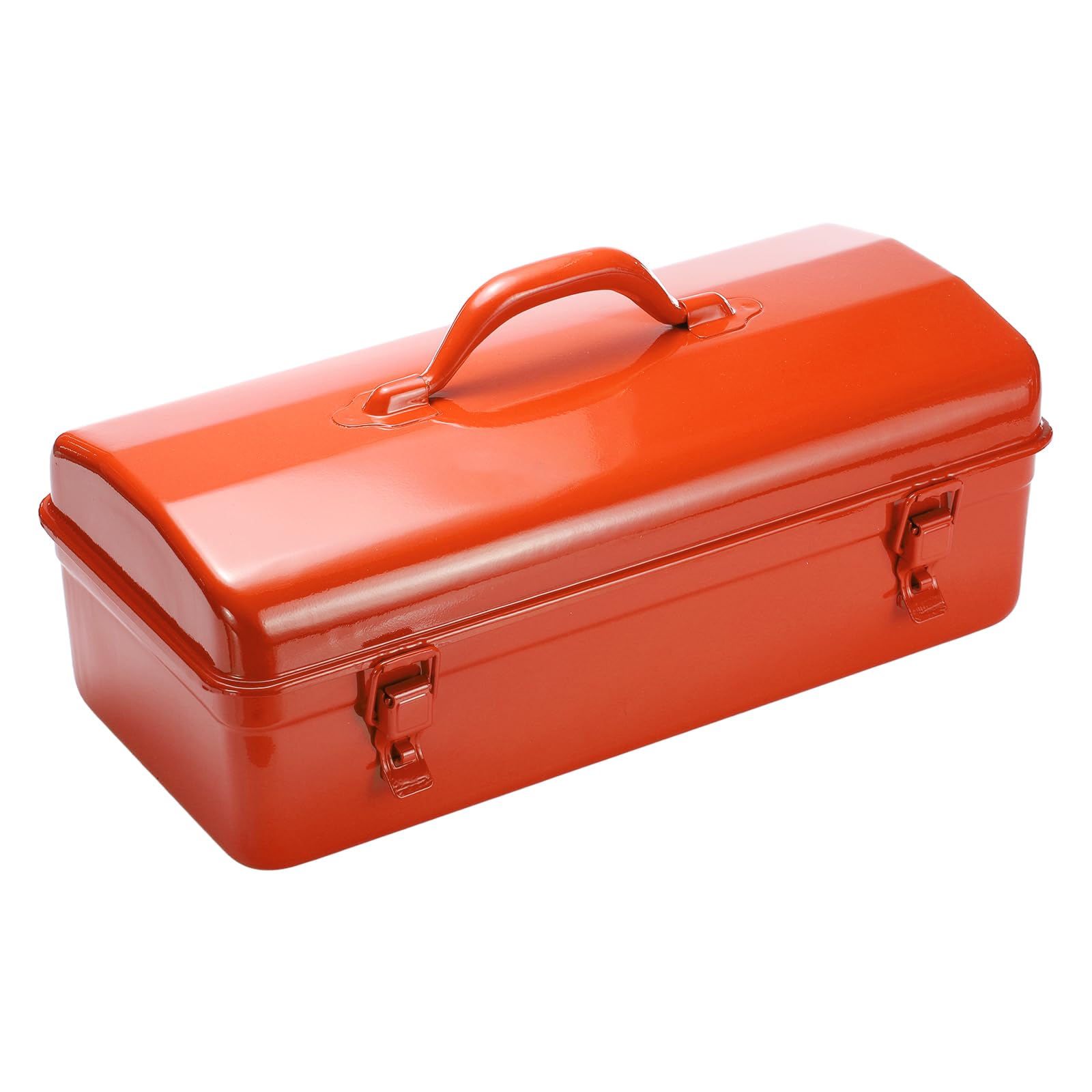 sourcing map Portable Steel Tool Box, 16.4" x 7.7" x 3.9" with Handle Double Metal Latch Trunk Tool Storage Box Metal Organizer Mountain Toolbox for Garage Warehouse Workshop Household, Orange