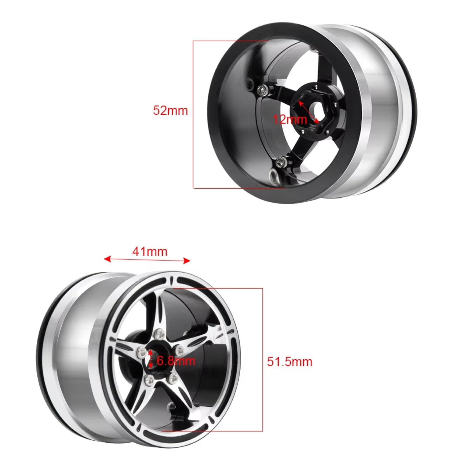 Per Axial Per Wraith 90048 Per TRX-4 Per TRX-6 Cerchioni Beadlock In Metallo Da 2, Pollici 1/10 Mozzo Ruota Argento/nero Ricambi Auto Cingolate RC Accessori Giocattoli Rc