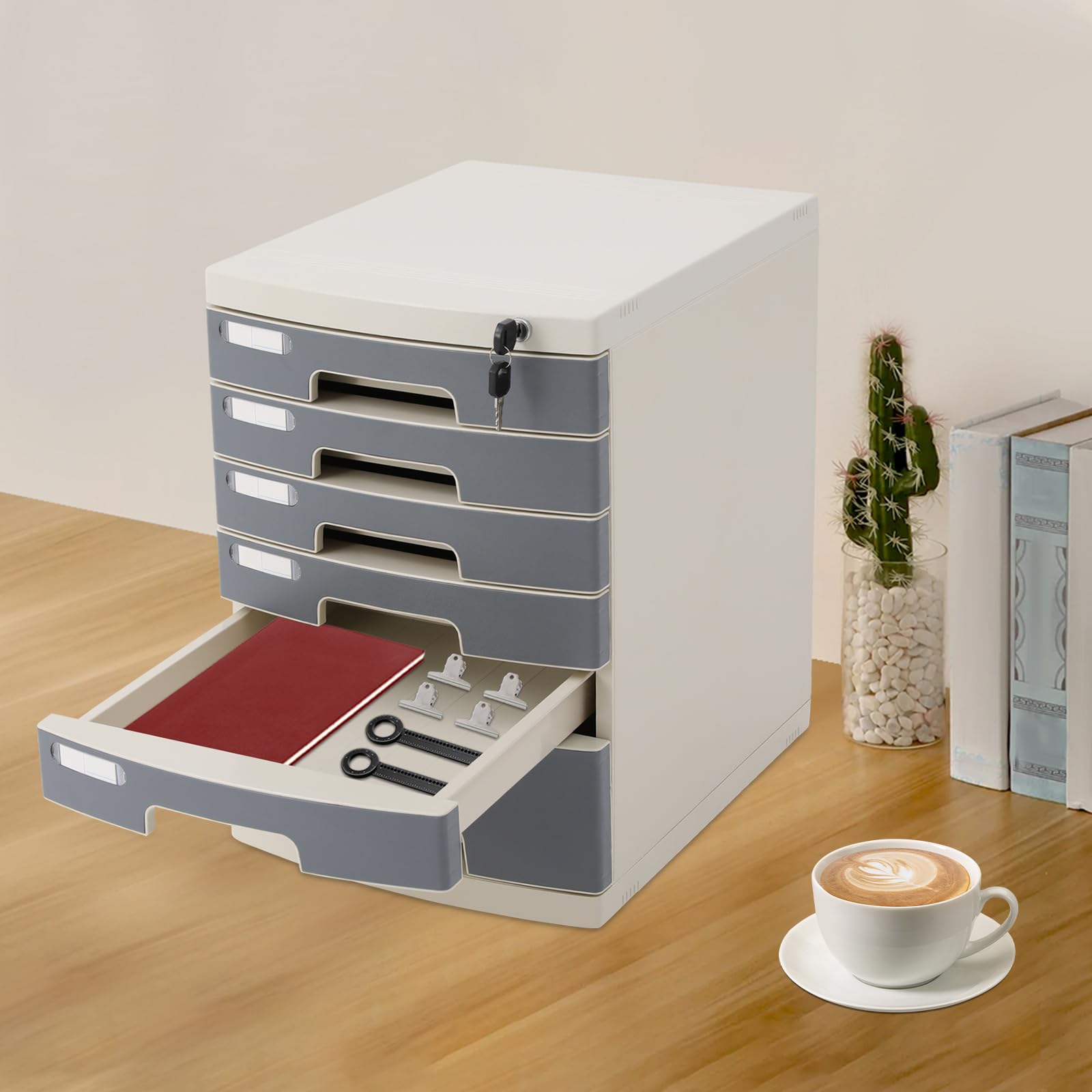 Abschließbarer Schreibtisch-Organizer mit 6 Schubladen, Regal für Dokumente, Akten & Büromaterial, 5kg Tragfähigkeit, Platzsparende Aufbewahrung für Büro, Zuhause, Wohnzimmer & Studentenwohnheim