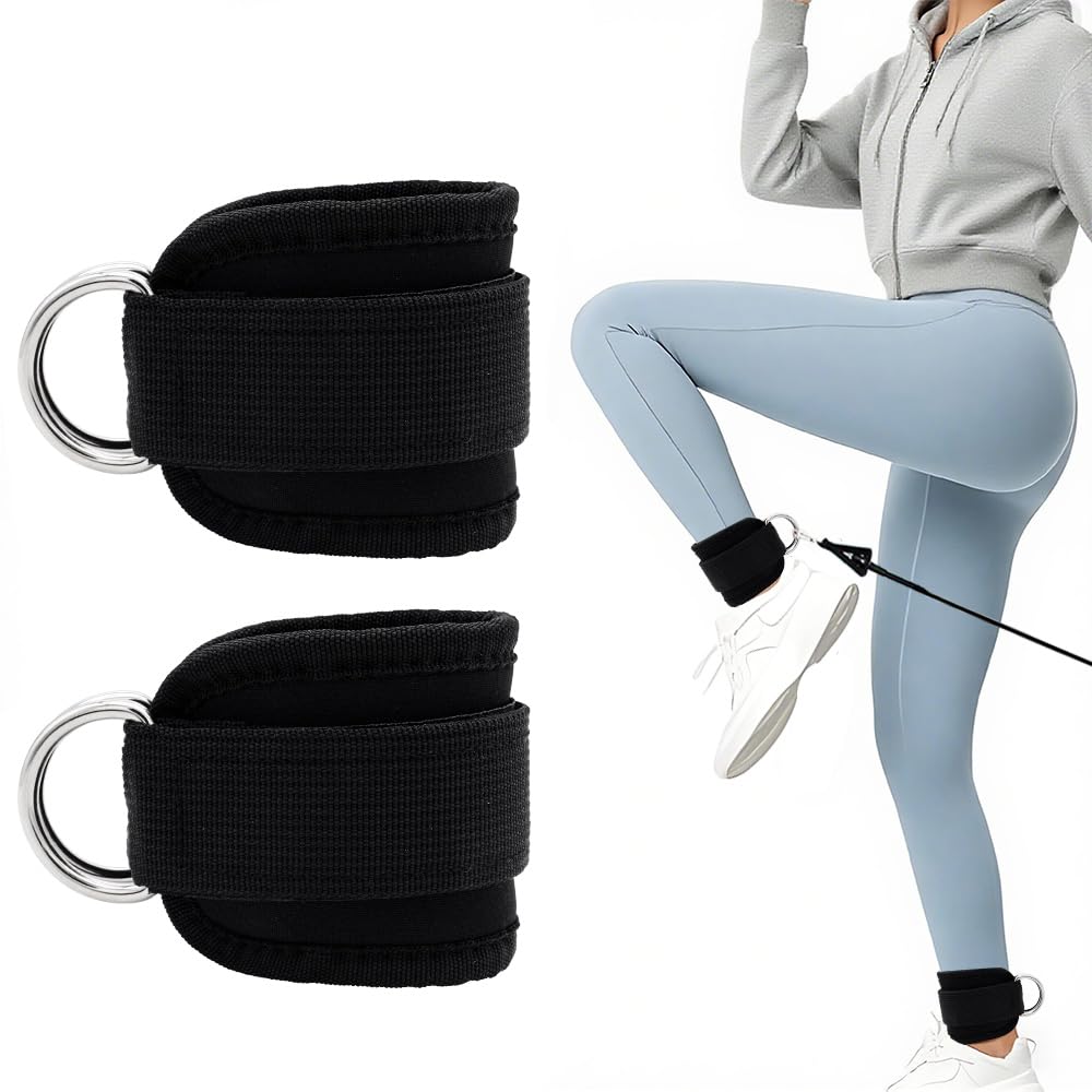 Ankle Straps for Cable Machine-Foot Straps (Padded) - for Fitness Training on Cable Pull - (Pack of 2) (Black) (black)