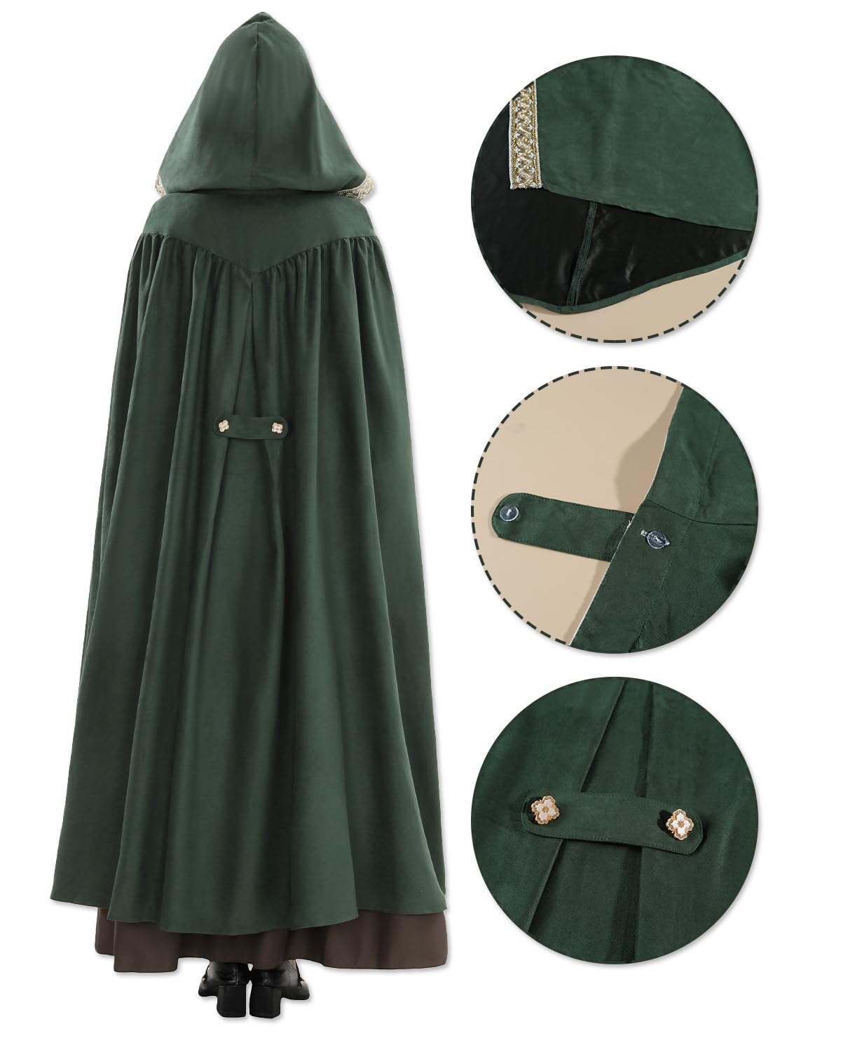 Fiamll Cape médiévale pour femme - Manteau à capuche avec manchette - Couleur unie - Trench - Renaissance - Cape de vampire - Costume d'Halloween