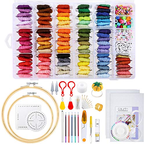 200pcs+ Embroidery Floss Cross Stitch Threads,Bracelet String Kit with Organizer Storage Box-Included 100pcs Friendship Bracelet Craft Floss,100pcs More Cross Stitch Tools Embroidery Kit