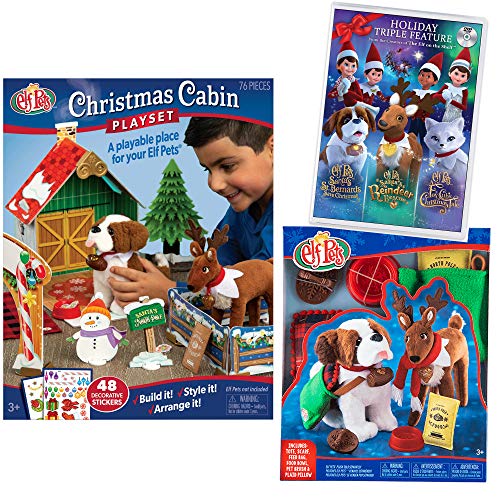 The Elf on the Shelf Elf Pets Play Set: Elf Pets Animated Movie DVD Complete Pack, Elf Pets Christmas Cabin, and Elf Pet Tote Bag & Scarf