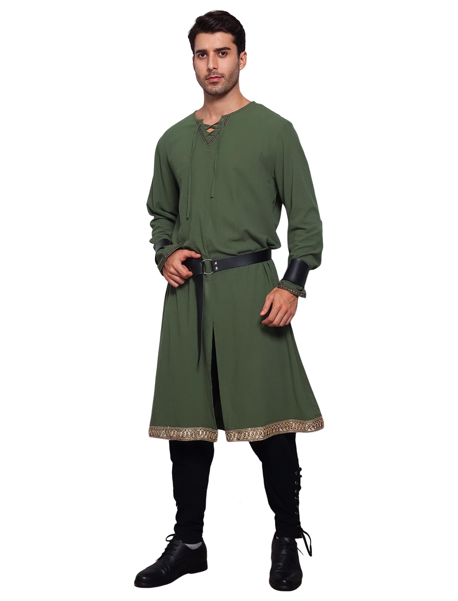 ABEHIK Costume medievale da uomo, costume vichingo, per uomo, giacca da cavaliere, abbigliamento rinascimentale, per carnevale, feste, bar a tema
