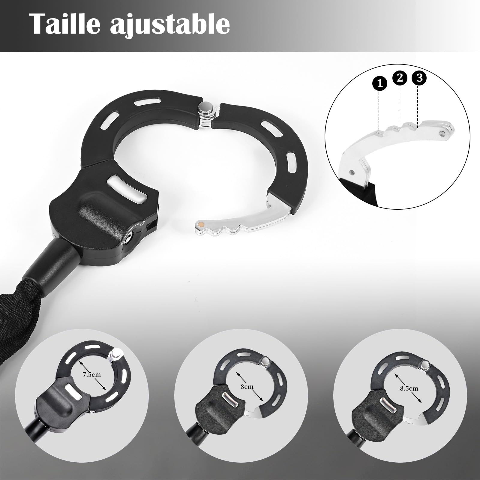 Antivol Trotinette Electrique, Cadenas Trotinette Electrique Renforcé avec Clés, Antivol Sécurisé pour Scooter, Vélo et Trottinette Électrique (Noir)