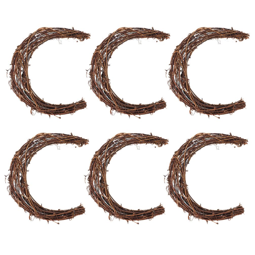 Cadres de Couronne en Lune DIY, Lot de 6, Rotin Fer, Noël | Accessoire Rustique, pour Fête de Noël et Décoration Maison, Fleurs Factices, Cônes de Pin et Ruban