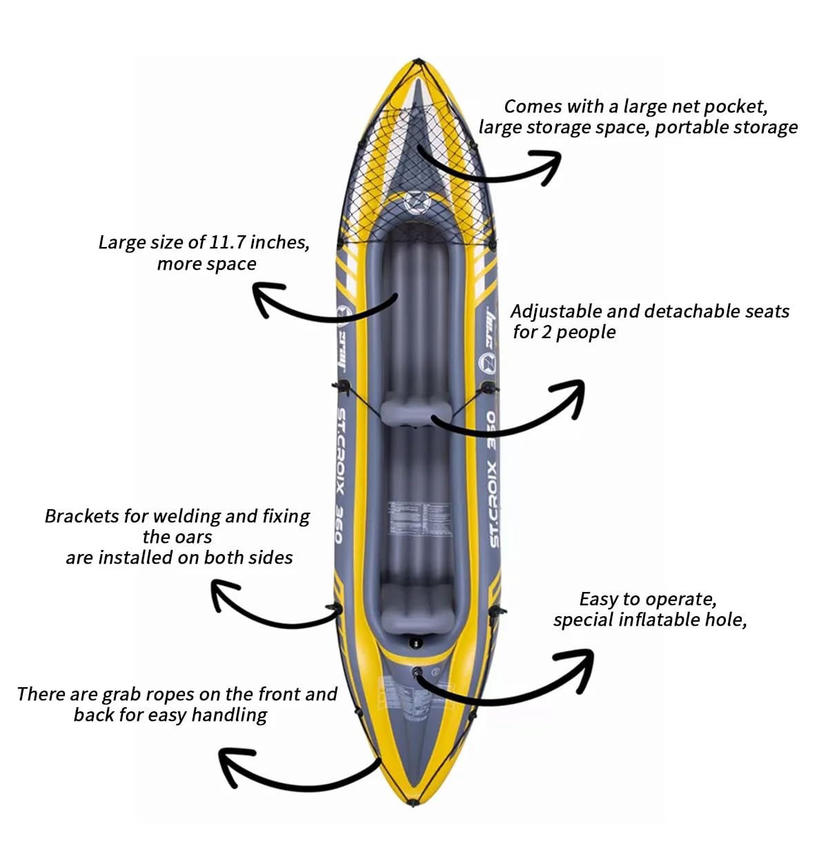 Kayak Hinchable 2 plazas Double Inflatable Kayak, MAX 180kg with Oars and Pump Portable Barca Hinchable Kayak with Inflatable Seats Carrying Bag for Lake River Outdoor