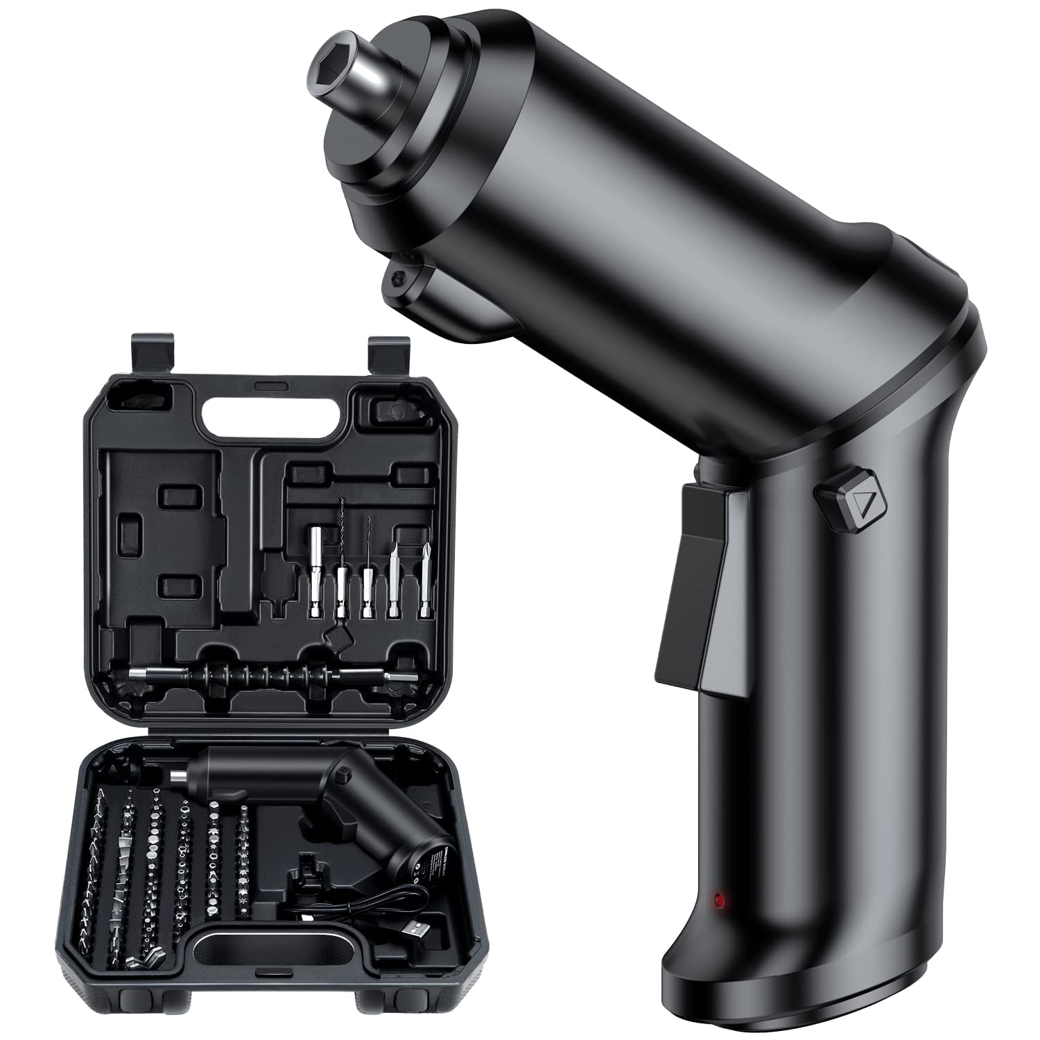 SYOSI Electric Screwdriver Set, Rechargeable Electric Screwdriver with 106 Pcs Bit Rotatable Handle LED Light Carrying Case, Home Repair Tool Set