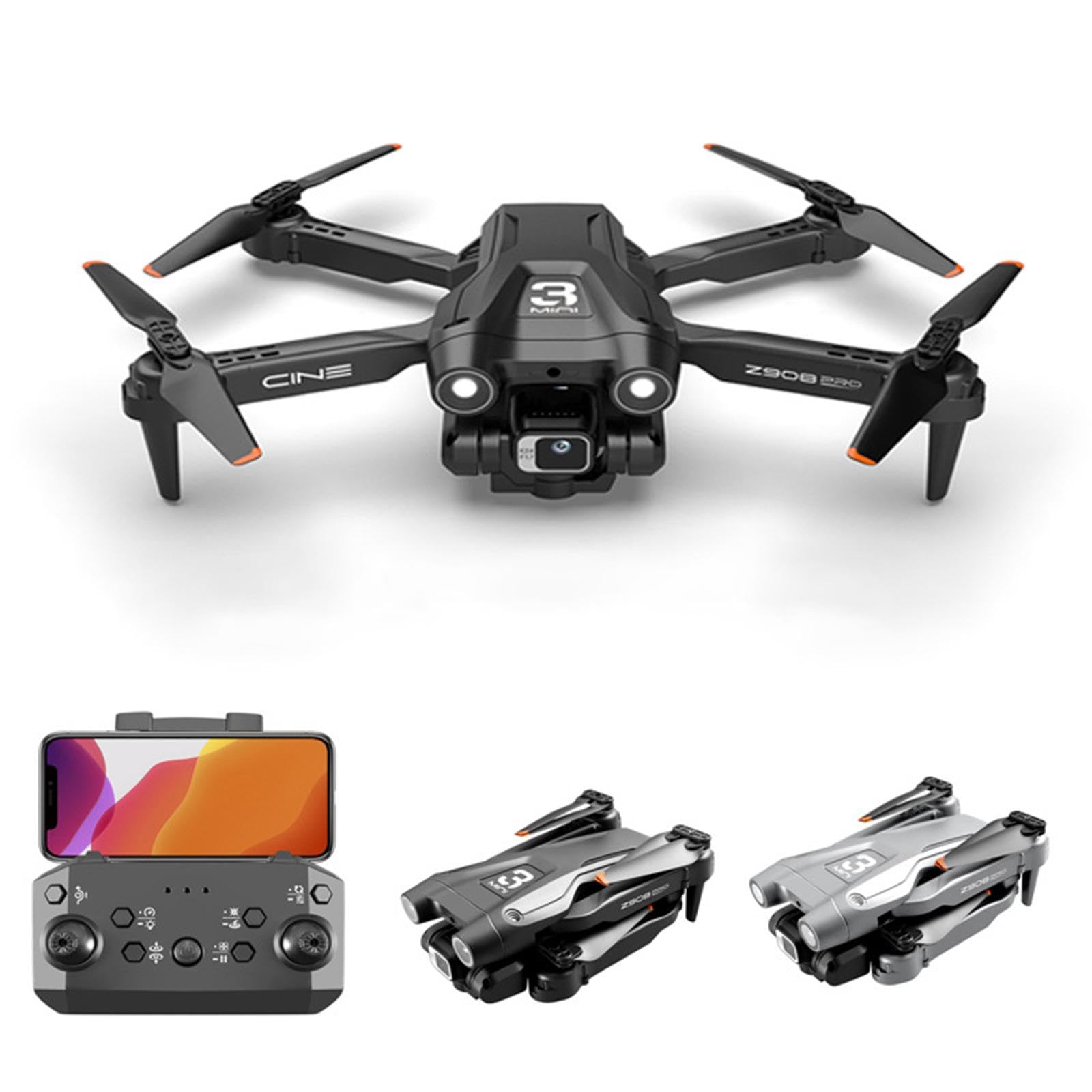 Mini dron składany dron z obiektywem regulowanym 150° dla nastolatków, początkujących, dziewczyn, 3 baterie, szary, 13 x 8 x 5 cm