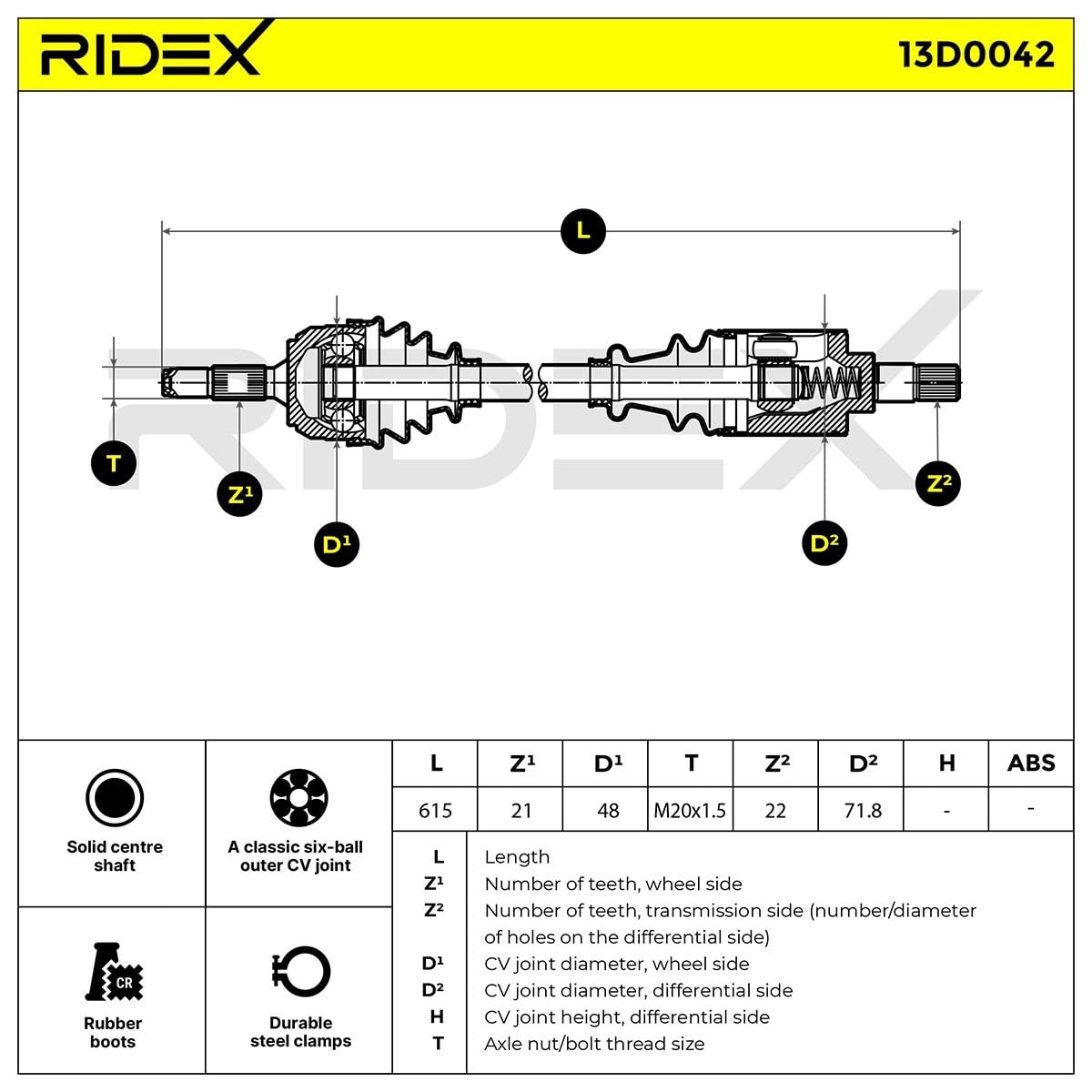 RIDEX 13D0042 Semiasse Anteriore Sinistra Compatibilità con PEUGEOT 106 I 1A, 1C