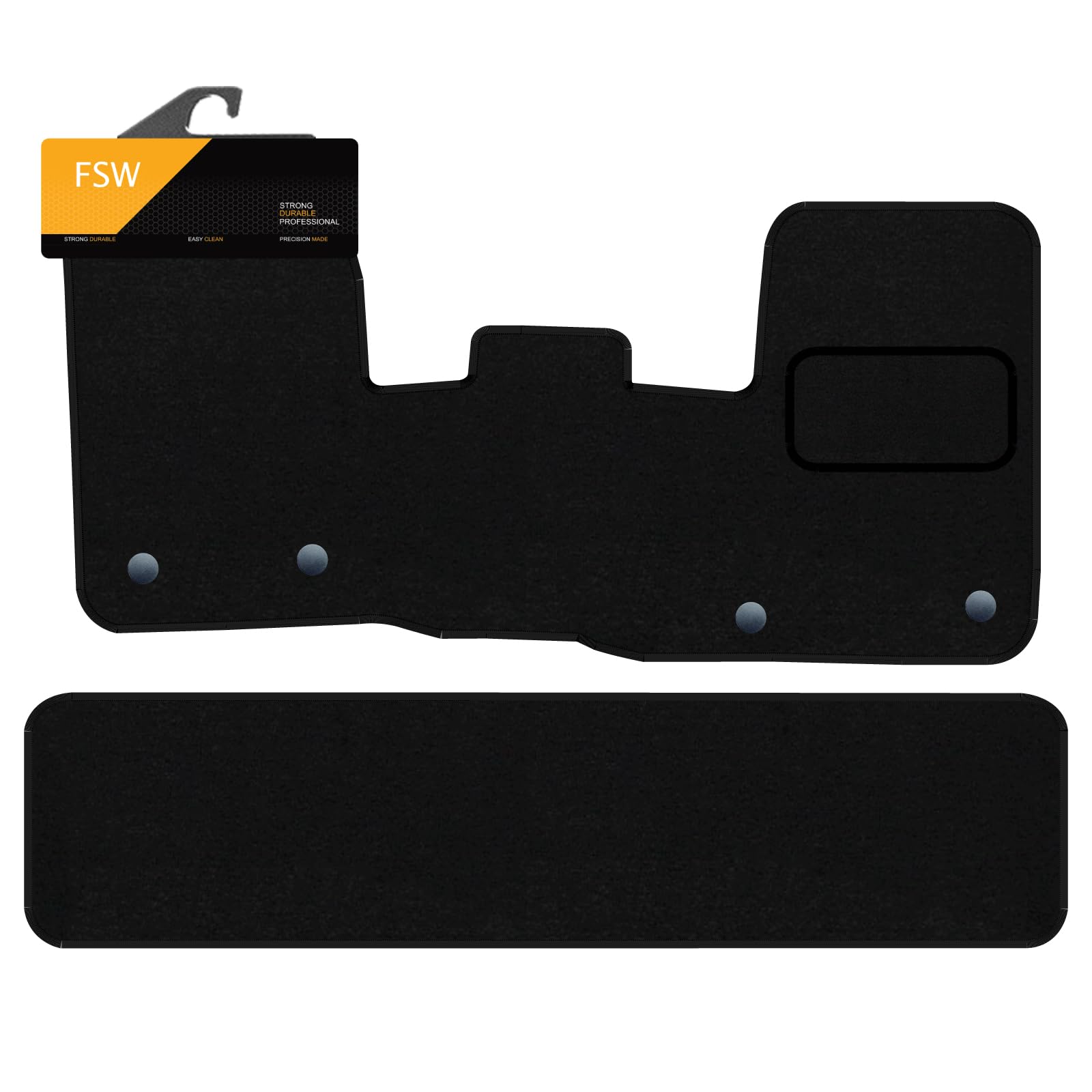 FSWTailored Mats - Fits FORD Transit Custom 2019-ON Crew Cab 1 Pc Front - Black Carpet - Van, Non Slip Mat, Fitted With Clips, Granulated Backing and Edged With Black Cloth Binding - 2Pc Floor Mat