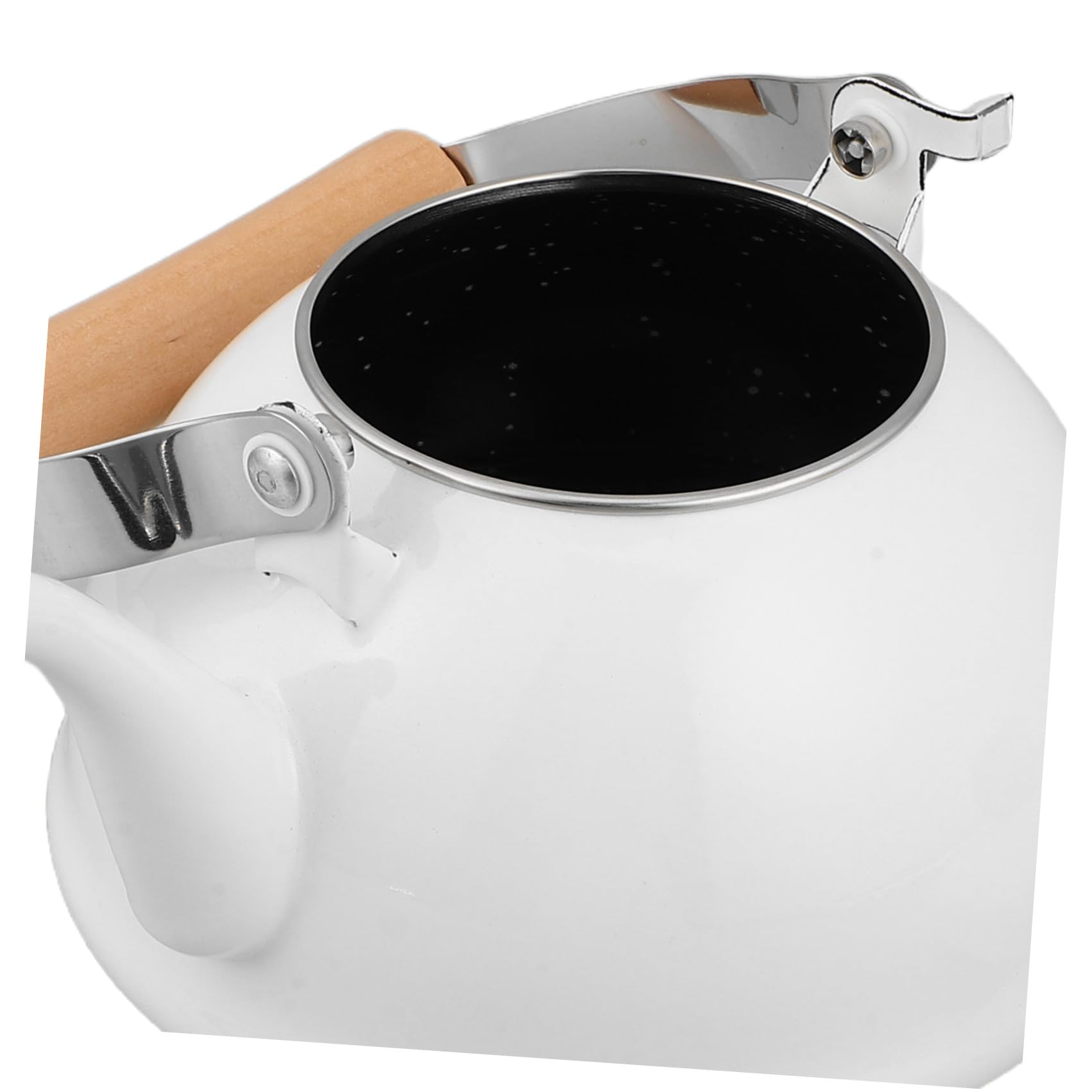 Bollitore Smaltato Bianco 1,4l con Manico in Legno Vintage