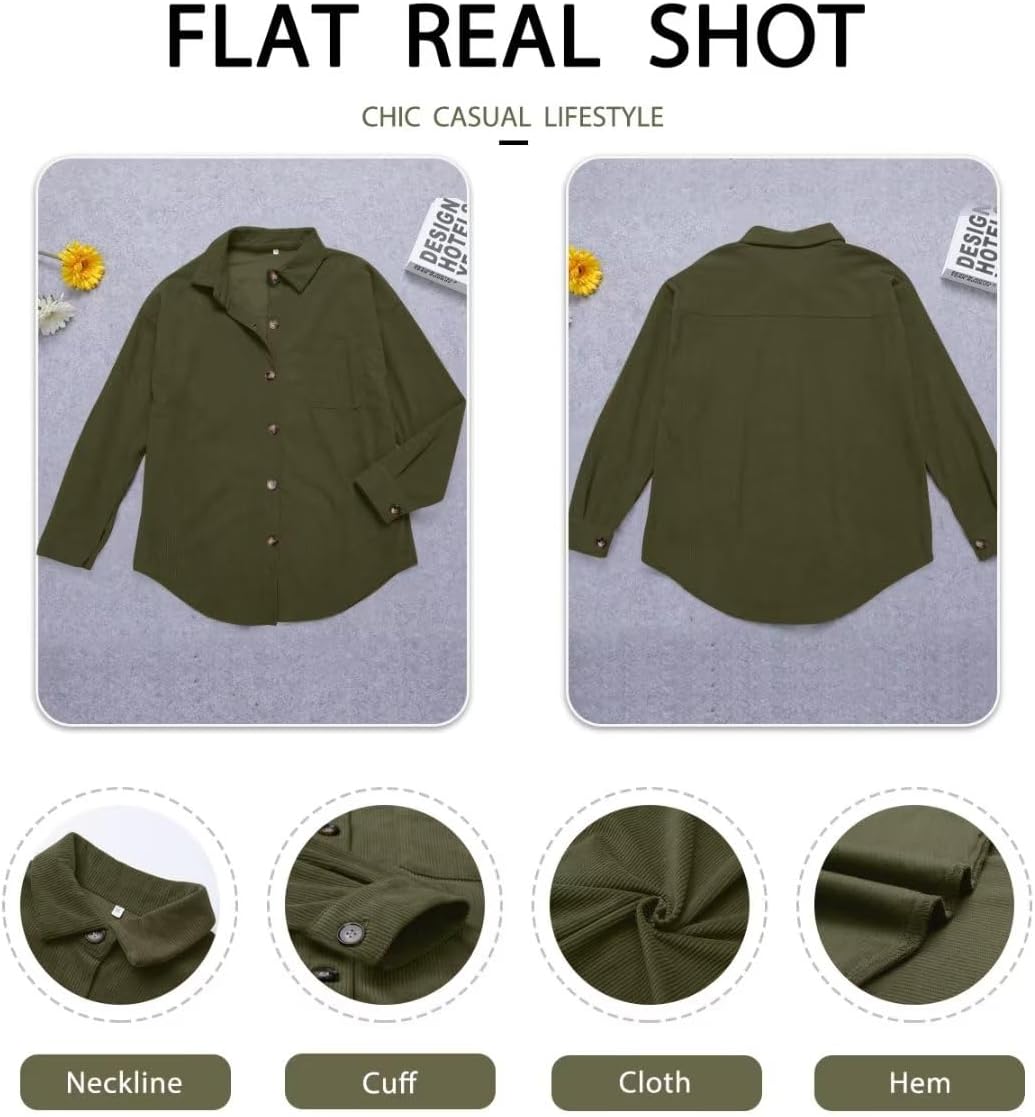 ZOLUCKY Womens Shackets Jacket Plus Size Long Sleeve Button Down Shirts Blouses Tops - Image 5