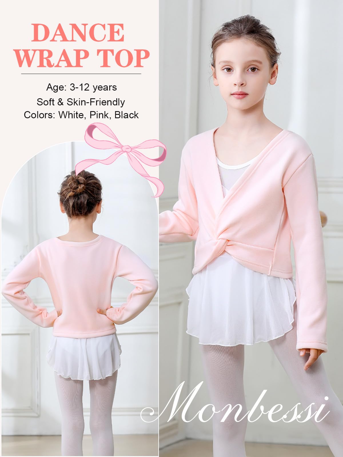Ballettjacke Mädchen Langarm mit Flauschiger Futterung Ballett Wickeljacke Baumwolle Ballett Jacke für 3-12 Jahren