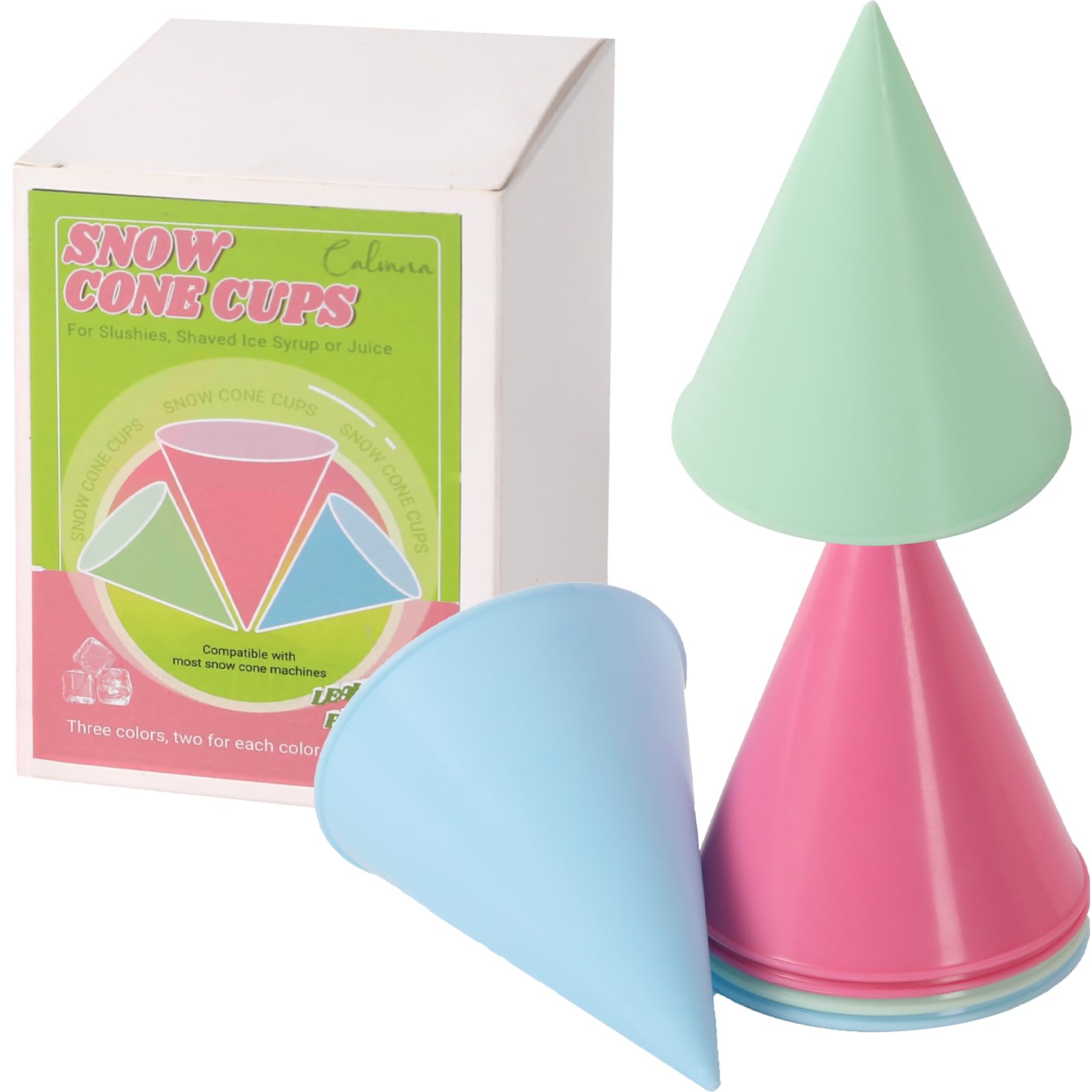 (6-Pack) Reusable Plastic Snow Cone Cups, Compatible with Nostalgia and Cuisinart Snow Cone Machine, Shaved Ice Cups for Syrup, Kid-Friendly, 6oz