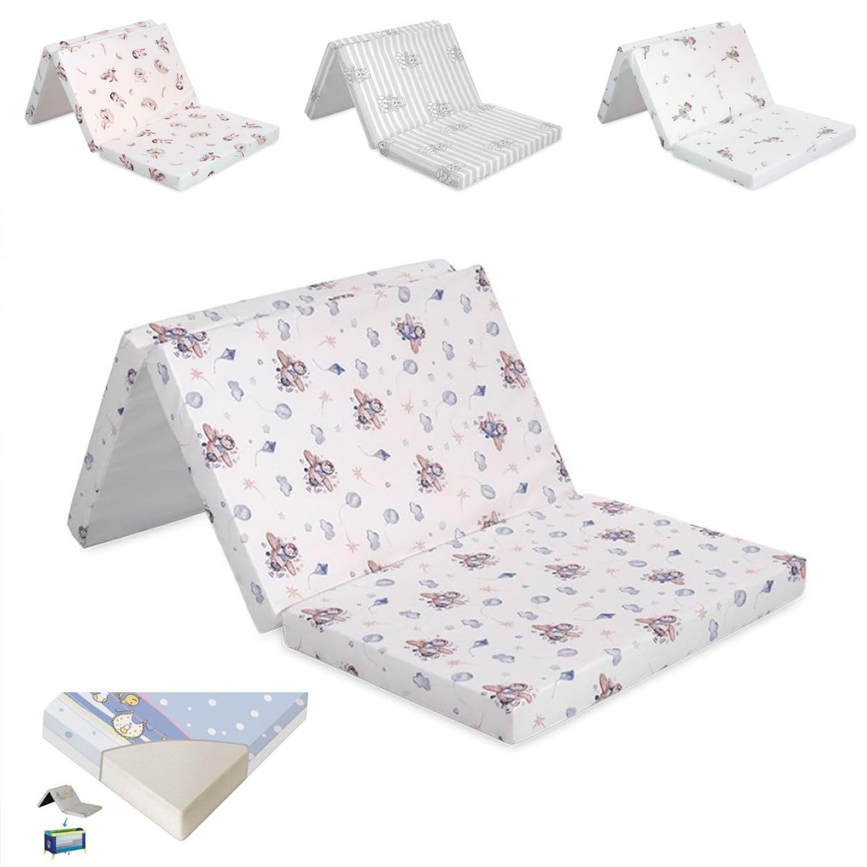 Lorelli Materac niemowlęcy Classic składany, 120 x 60 x 5 cm, poszewka nadająca się do prania pianka, kolor: niebieski