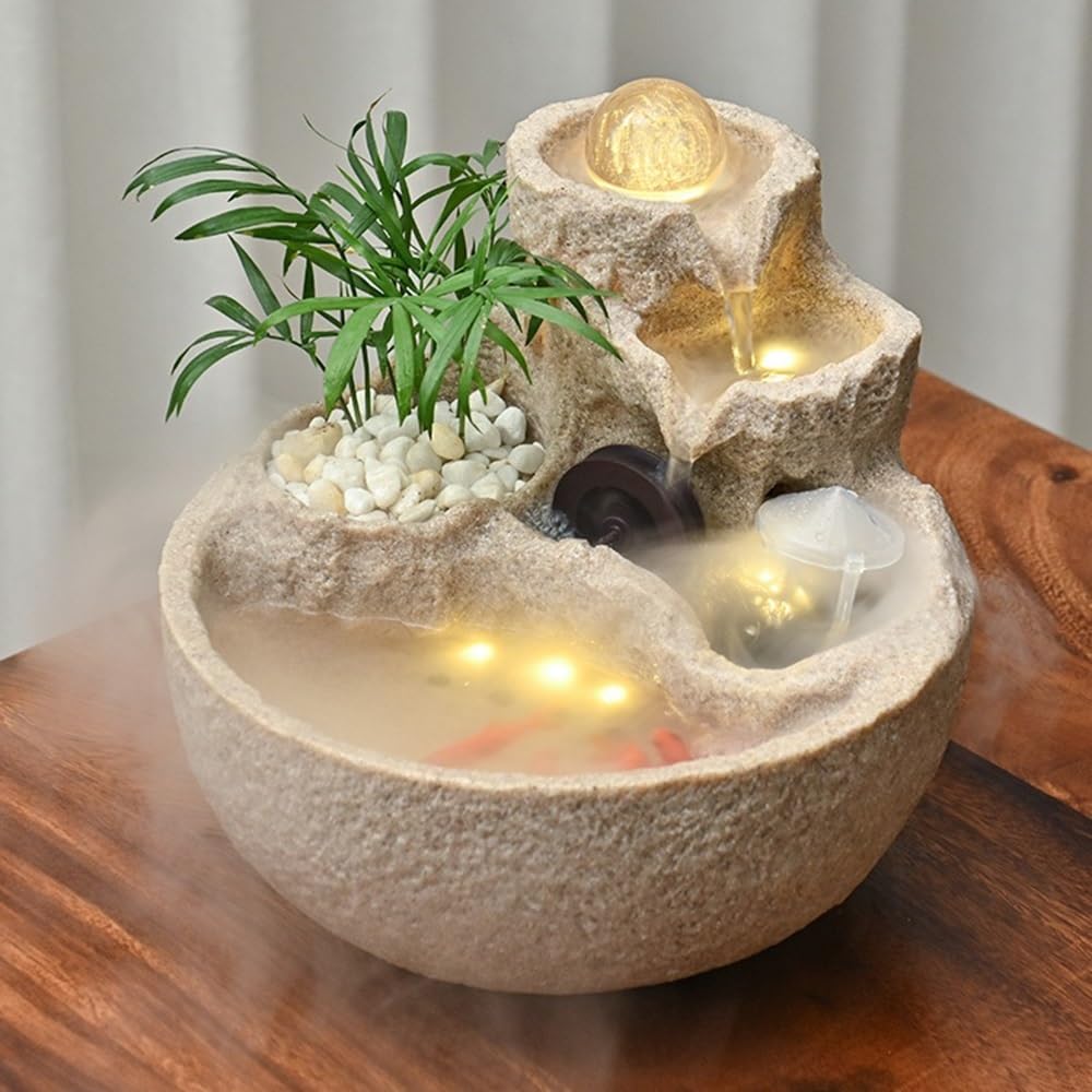 Escritorio de relajación Interior con rocalla, Cascada de Agua recirculante, Fuente, atracción de Riqueza, decoración