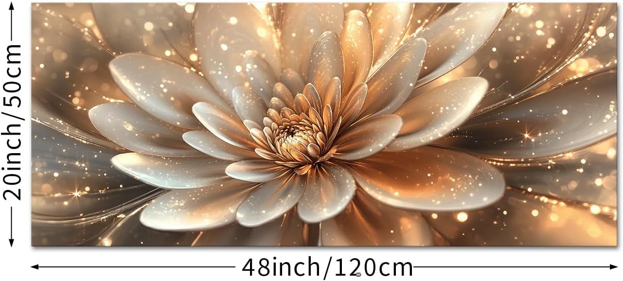 iKNOW FOTO Modern Abstract Shiny Flower Wall Art Brown and Gold Floral Botanical Canvas Print for Living Room, Bedroom, Home Office Decor, Contemporary Wall Art Ready to Hang 20x48 Inches - Image 7