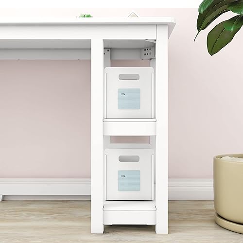 Miniatura 5 de Max & Lily Escritorio de madera maciza con estantes, 55 pulgadas, color blanco