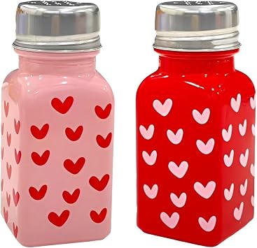 2 Pieces Valentines Hearts Salt Pepper Shakers Red Pink Heart Shaped Salt Pepper Shakers Set for Valentines Day Home Kitchen DecorRed and pink heart