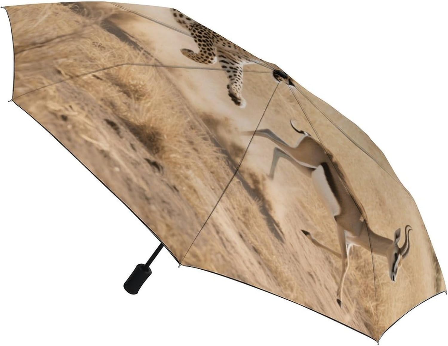 Cheetahs Hunting Antelopes Windproof Travel Umbrella, One-Click Automatic Open And Close, Portable Compact Folding Umbrella for Women Men, Fits Backpack & Car