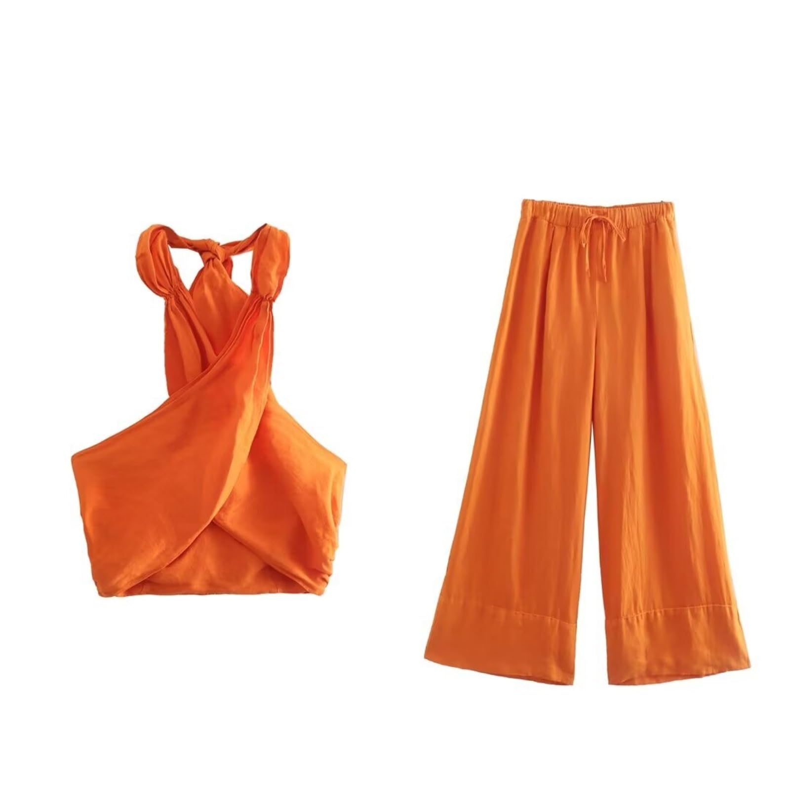 Top sin Mangas con Espalda Cruzada Conjunto de Camisola Cruzada Informal Sexy for Mujer, Conjunto pantalón Playa for Vacaciones Primavera y Verano, Top con Cuello Halter
